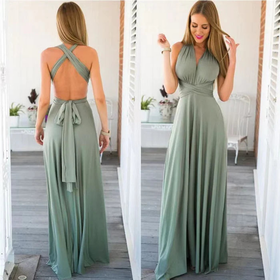 Breathable women's convertible maxi dress, perfect for warm weather and elegant vacation style.