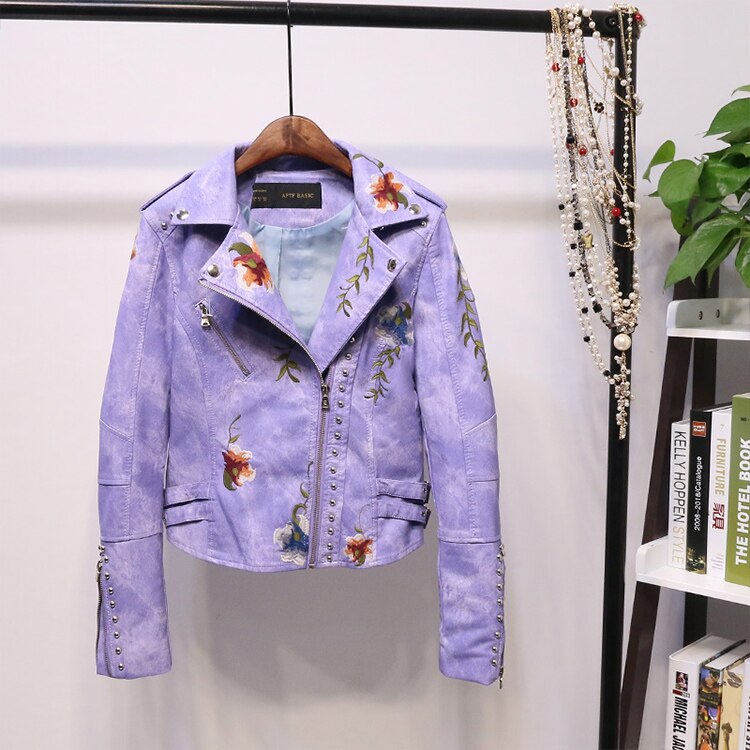 Women's "Eleonora" embroidered biker jacket offering casual elegance with a unique floral design.