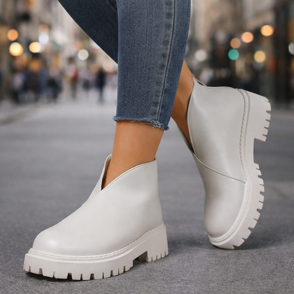Comfortable women's platform slip-on shoes in premium leather, designed for casual wear.