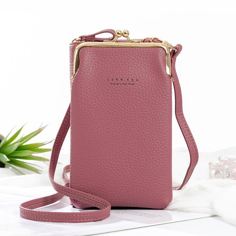 Group of women's mini phone crossbody bags in various colors, all with adjustable straps