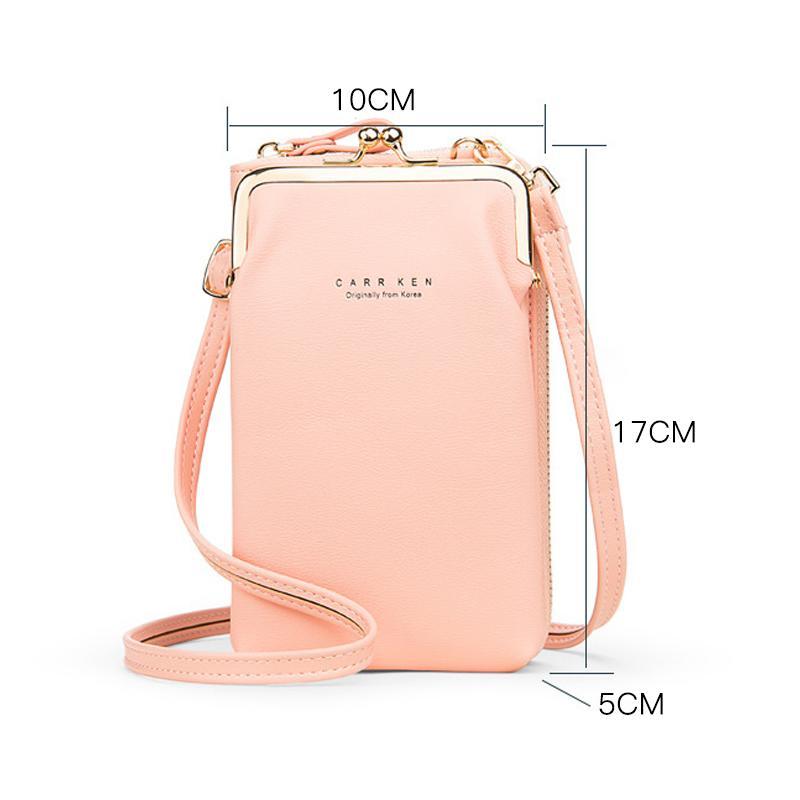 Women's travel mini bag in black, with an adjustable strap, ideal for carrying a smartphone securely