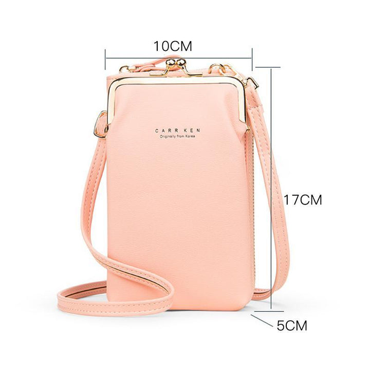 Women's travel mini bag in black, with an adjustable strap, ideal for carrying a smartphone securely