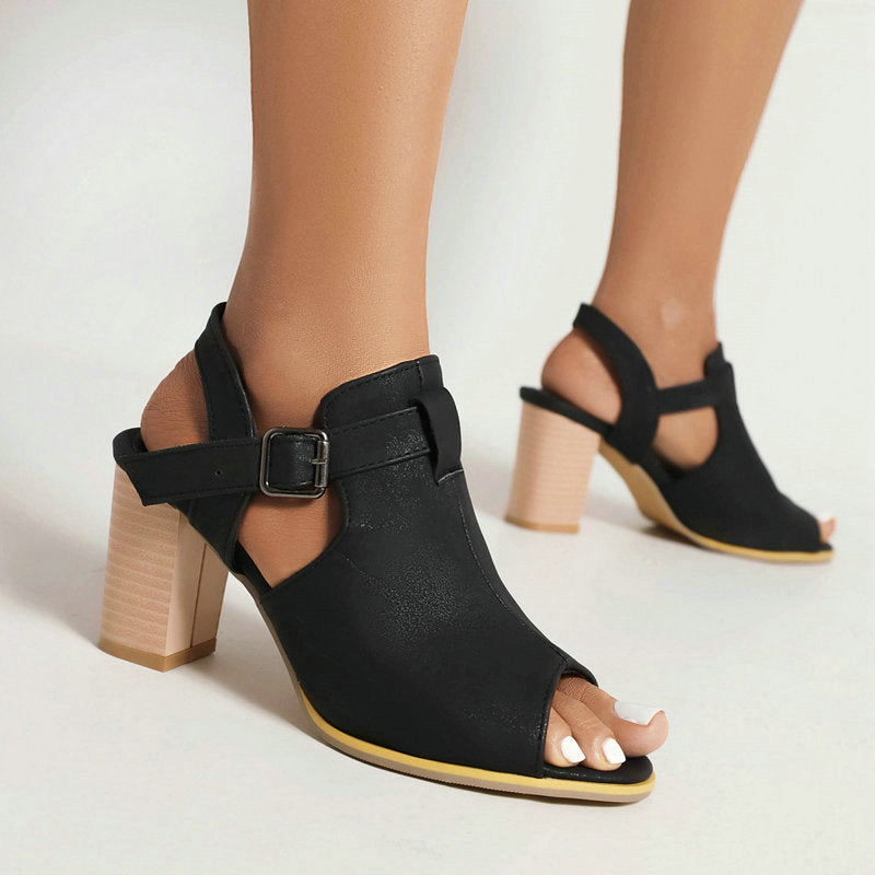 Women's cobalt blue open-toe block heels with a stable block heel and a discreet adjustable strap.