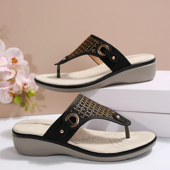 Women's black orthopedic comfort sandals with arch support for summer casual wear