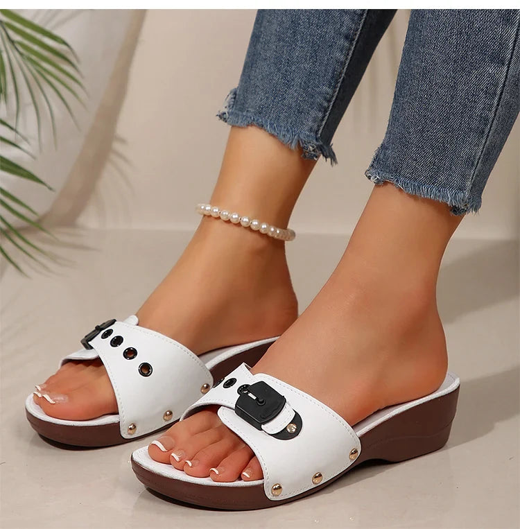 Elegant wine platform wedge slides for women, a comfortable and stylish summer shoe