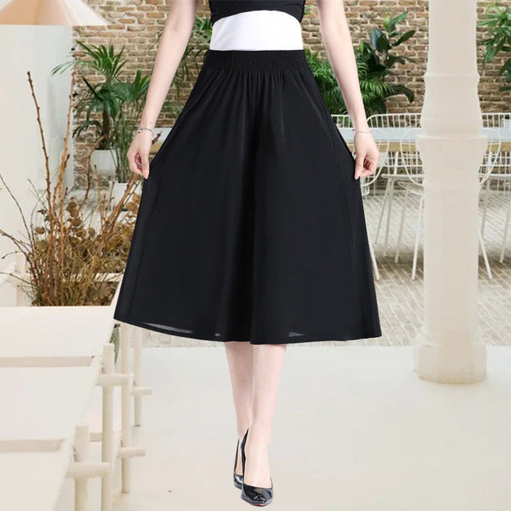 Women's summer fashion: floral wide leg pleated culottes with a comfortable high elastic waist.