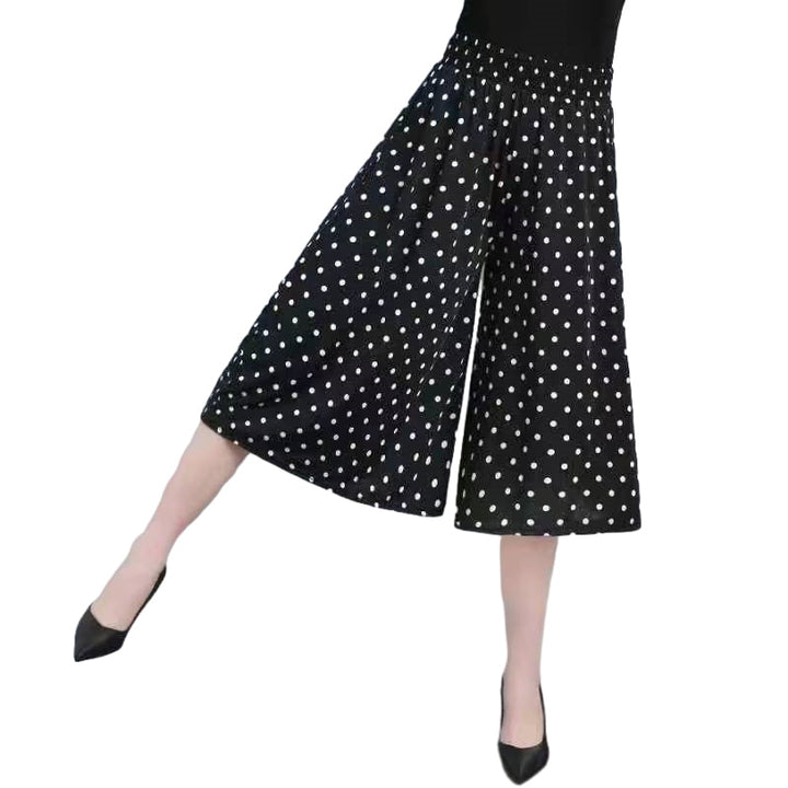Printed chiffon culottes for women, wide leg, high waisted, and elegantly pleated, casual chic.