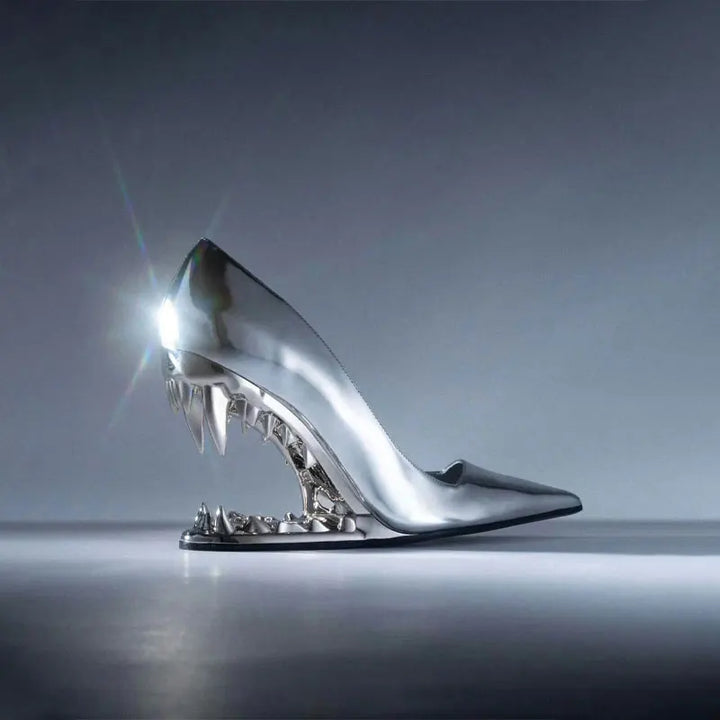 Elegant women's black pumps with a striking fang heel, a bold accessory for any outfit.