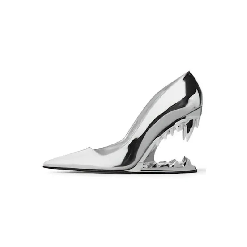 Women's contemporary pumps with an innovative fang heel design, perfect for a modern fashionista.
