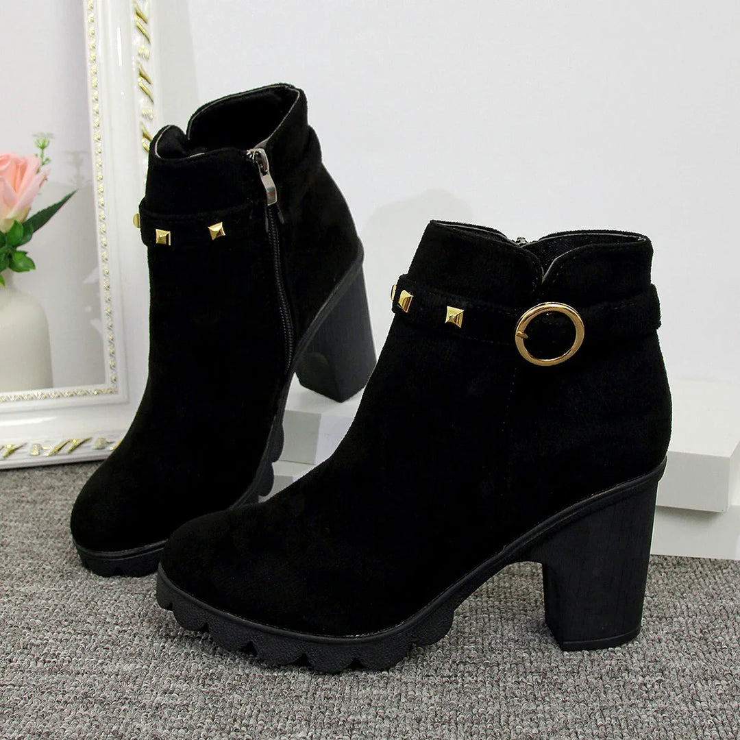 Fashionable women's ankle boots with stud embellishments and a stable block heel