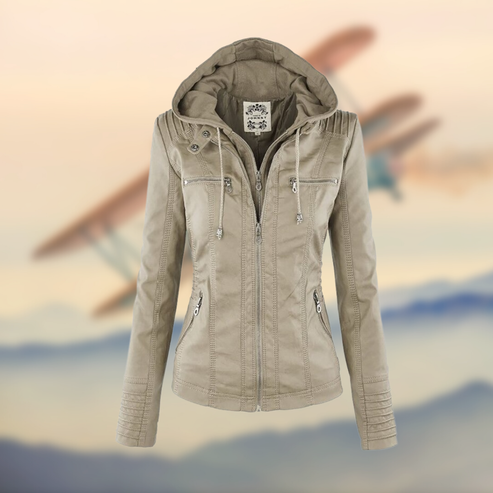 Versatile black biker jacket for women, a comfortable zip-up outerwear staple