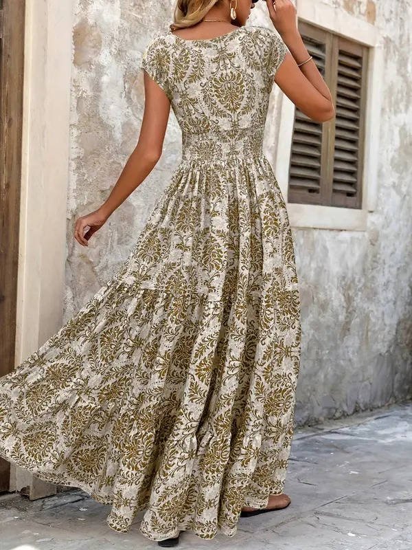 Boho V-neck midi dress for women, an elegant and versatile choice for summer and special occasions.