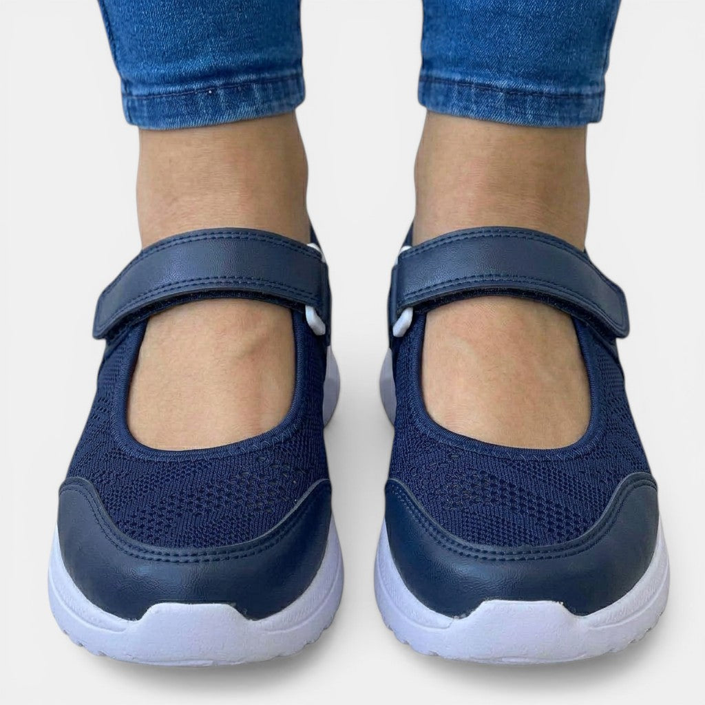 Vibrant pink women's breathable slip-on sneakers, orthopedic casual footwear offering great foot support.