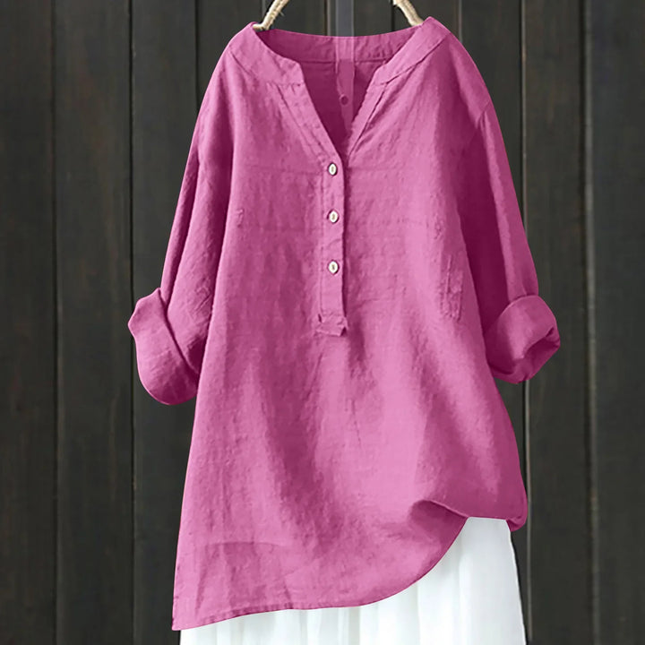 Women's breezy button-up summer shirt, relaxed fit, perfect for warm weather.
