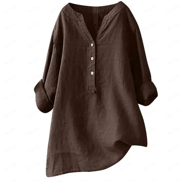 Versatile women's short sleeve button-up top, great for stylish casual summer outfits.