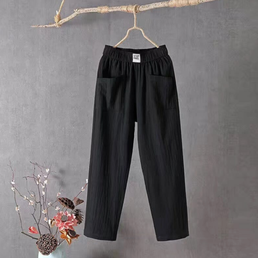 Lightweight breezy high-waist pull-on pants for women, straight leg, offering ultimate summer comfort & style.