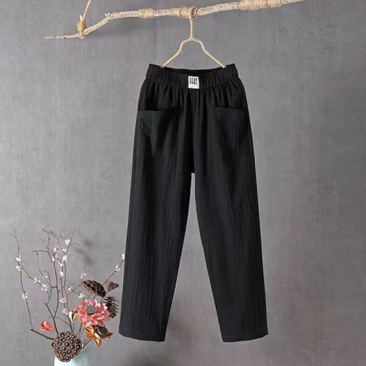 Lightweight breezy high-waist pull-on pants for women, straight leg, offering ultimate summer comfort & style.