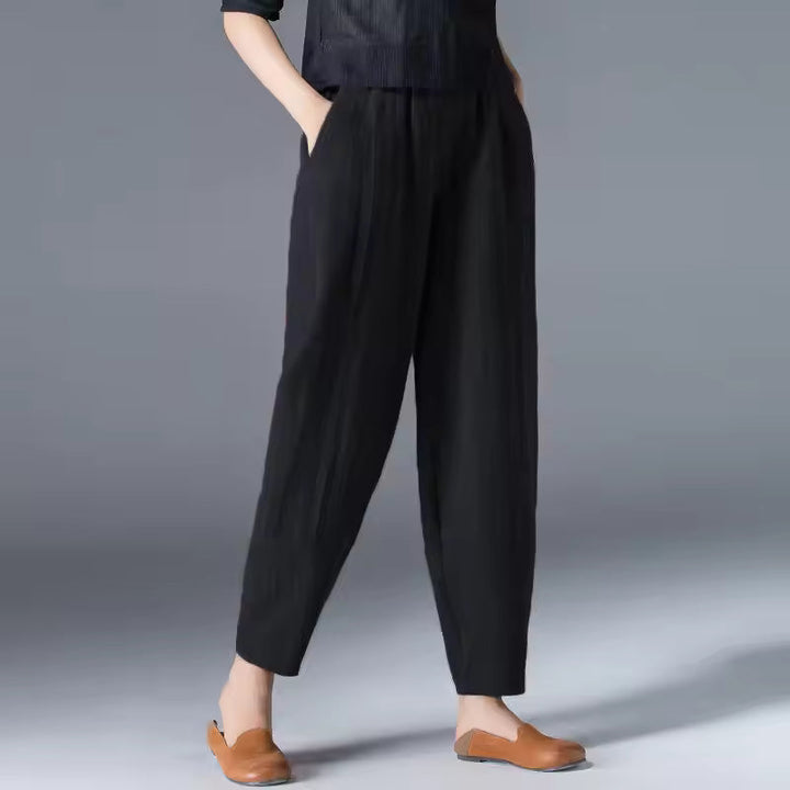 Lightweight women's summer pants with an elastic waist, offering a breezy, relaxed fit for ultimate comfort.