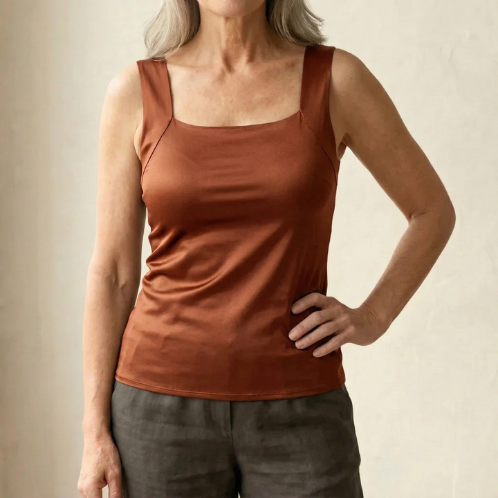 Casual women's tank top with built-in bra, an easy-wear sleeveless top for any day.