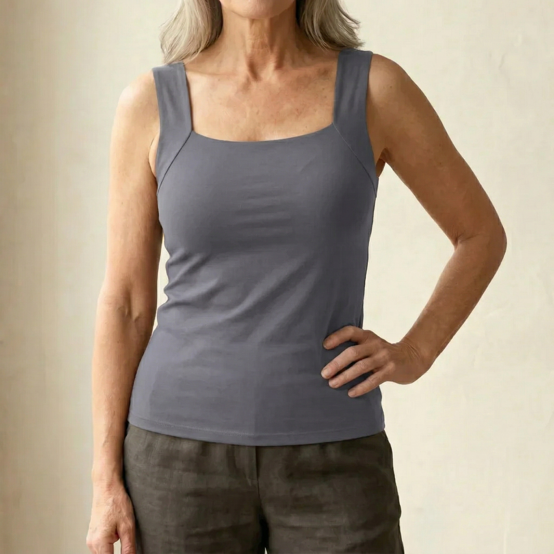 Light & airy women's built-in bra tank, ideal for warm weather or layering.