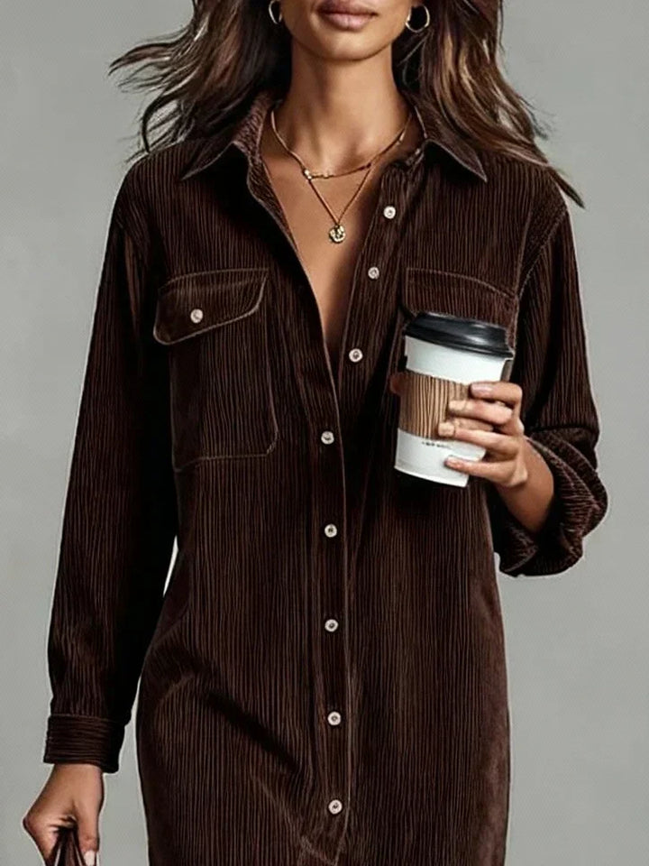 Cozy long sleeve midi shirt dress for women, button-down style perfect for fall and winter comfort.