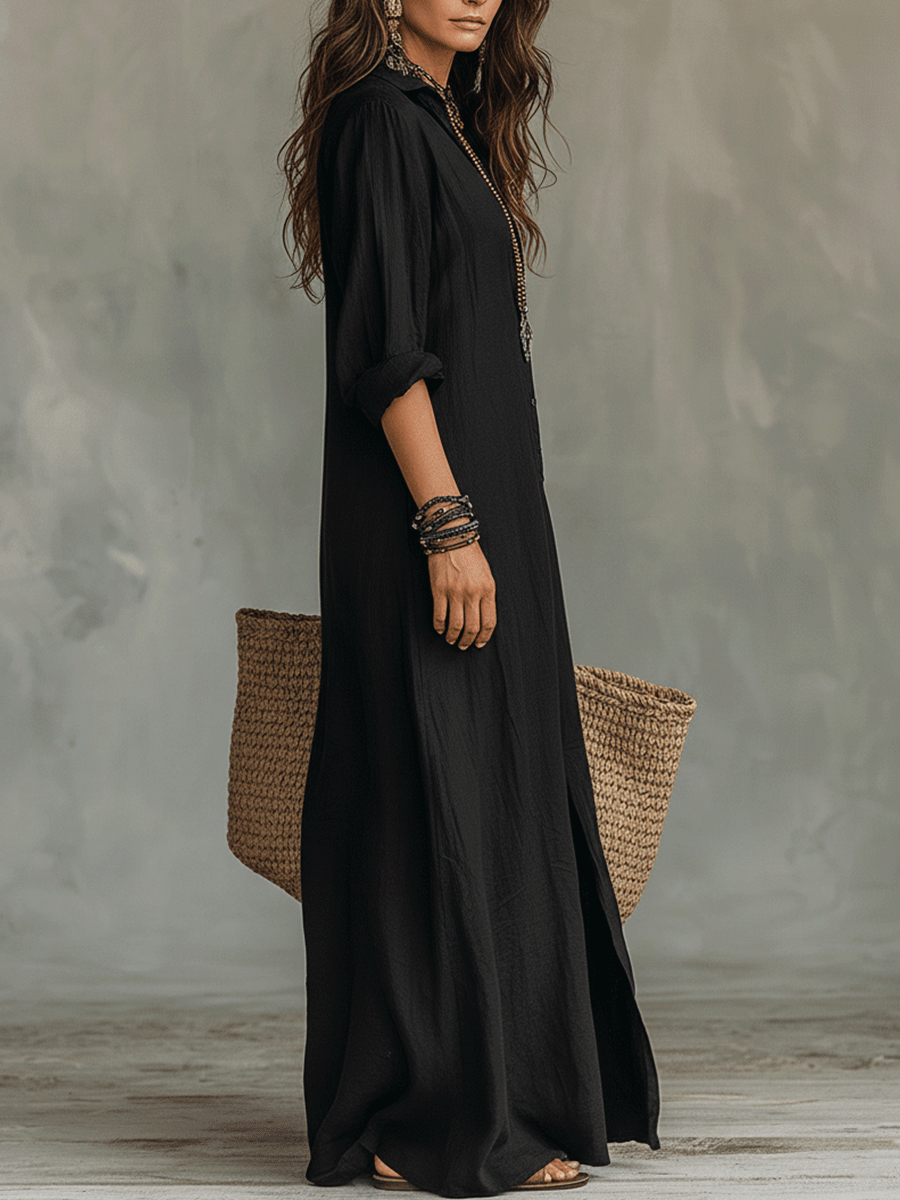 Chic women's boho maxi dress with button-front. Perfect for versatile spring & summer fashion.