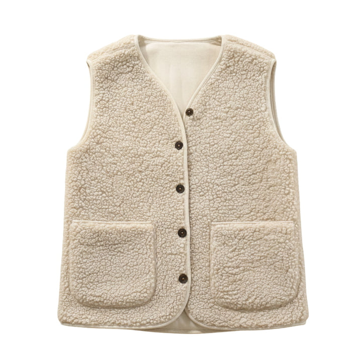 Cozy sherpa vest in khaki for women, perfect for spring fashion layering