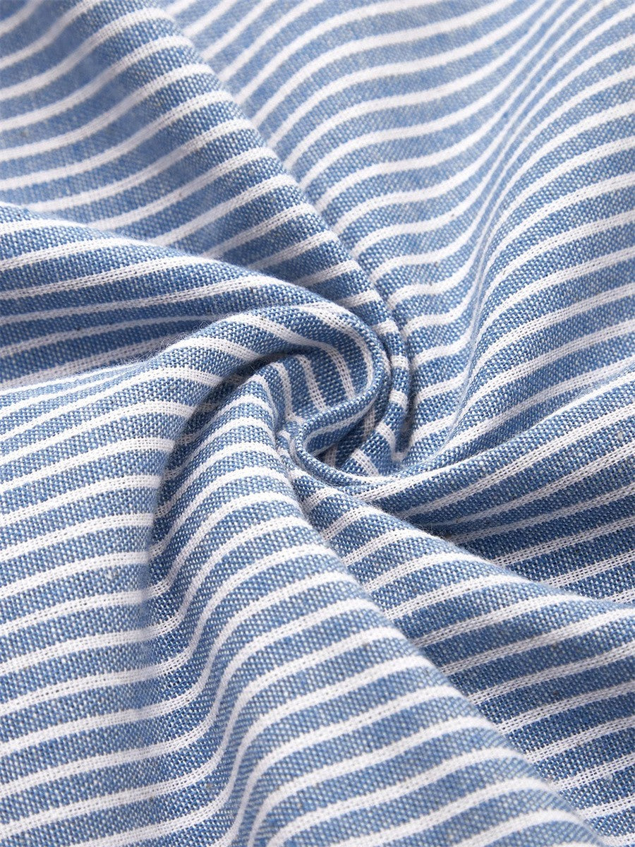 Comfortable women's striped A-line midi dress. Versatile blue summer fashion, great for everyday wear.