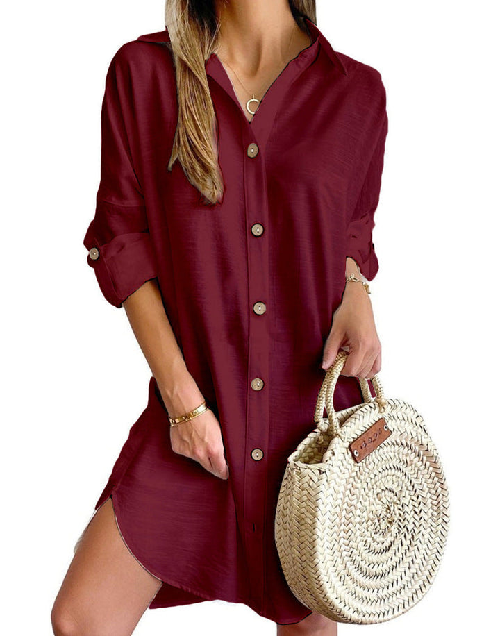 Women's day dress: versatile button-down shirt dress perfect for casual summer outings and beach trips.