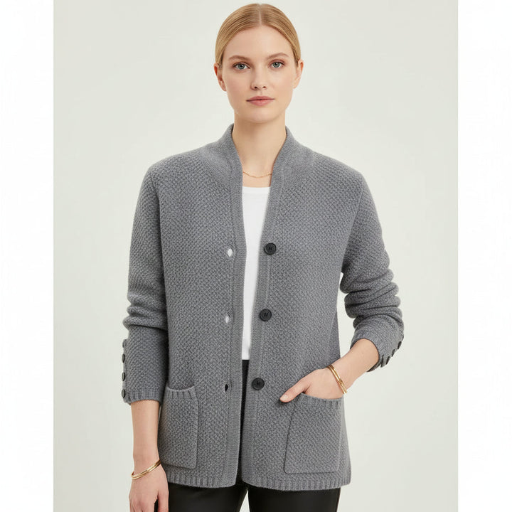Cozy women's button-front jacket, relaxed fit, ideal casual outerwear for everyday spring and fall style.