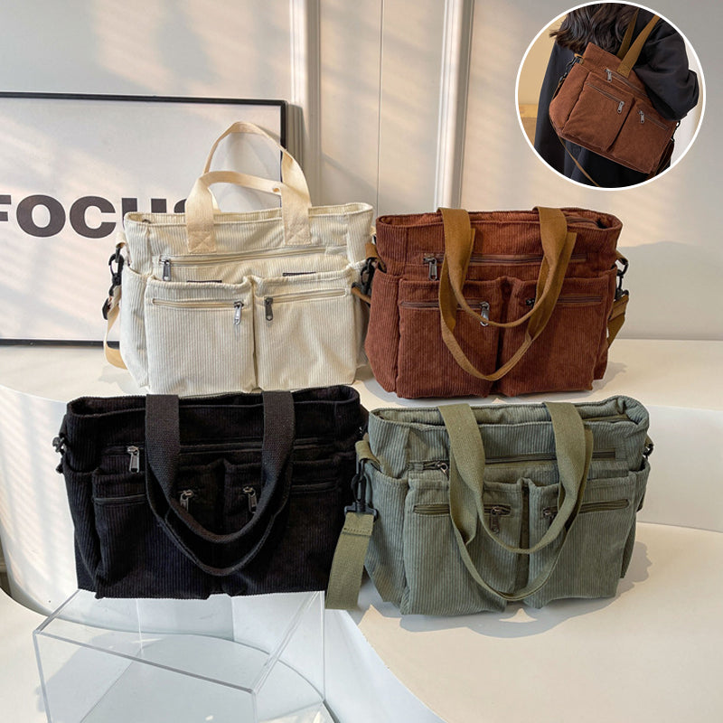 Women's casual corduroy tote shoulder bag in a stylish, earthy tone, perfect for everyday use.