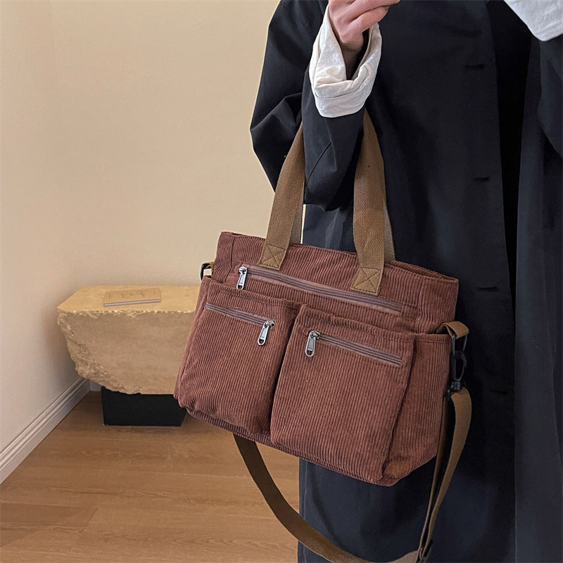 Corduroy tote bag for women, designed for comfort and style as an everyday fashion accessory.