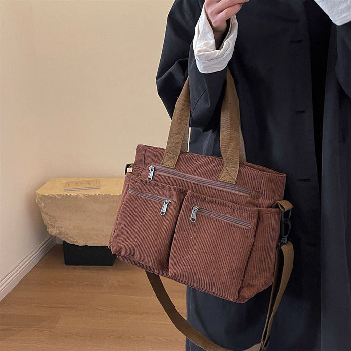 Corduroy tote bag for women, designed for comfort and style as an everyday fashion accessory.