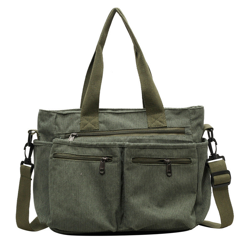 Stylish women's corduroy shoulder bag with ample space for essentials, a versatile fashion accessory.