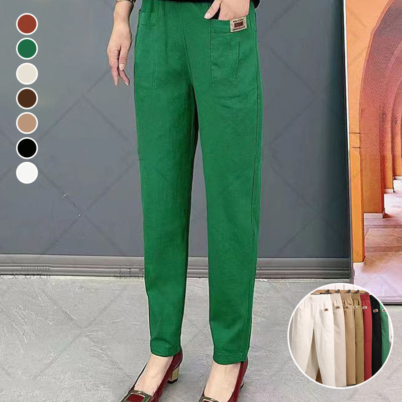 Lightweight women's cotton cropped pants with elastic waist, ideal for summer casual wear