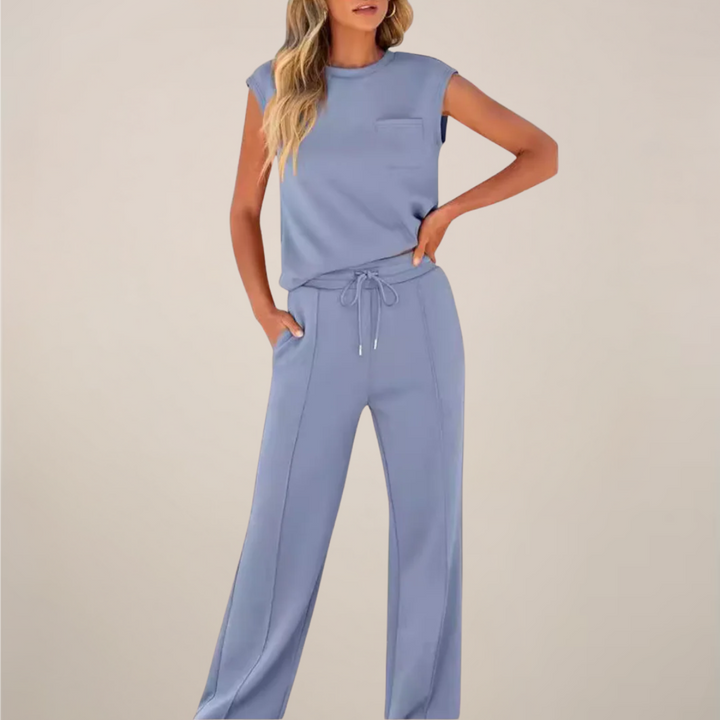 Two-piece women's spring fashion set, includes drawstring pants and a versatile casual top.