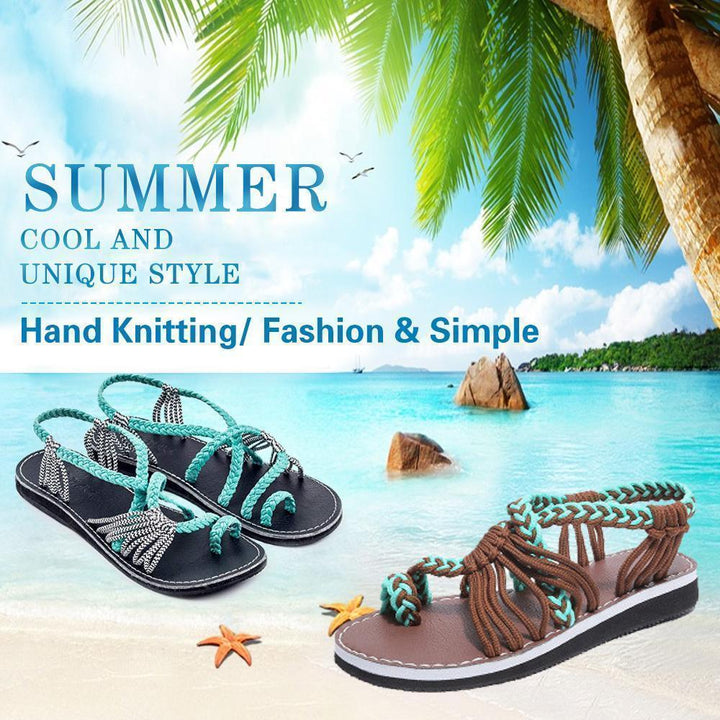 Women's casual flat sandals with a detailed palm leaf design, perfect for summer beach days.