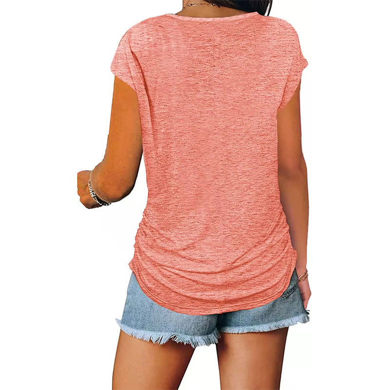 Azure blue women's short sleeve t-shirt, comfortable fit with an elegant chest zip.
