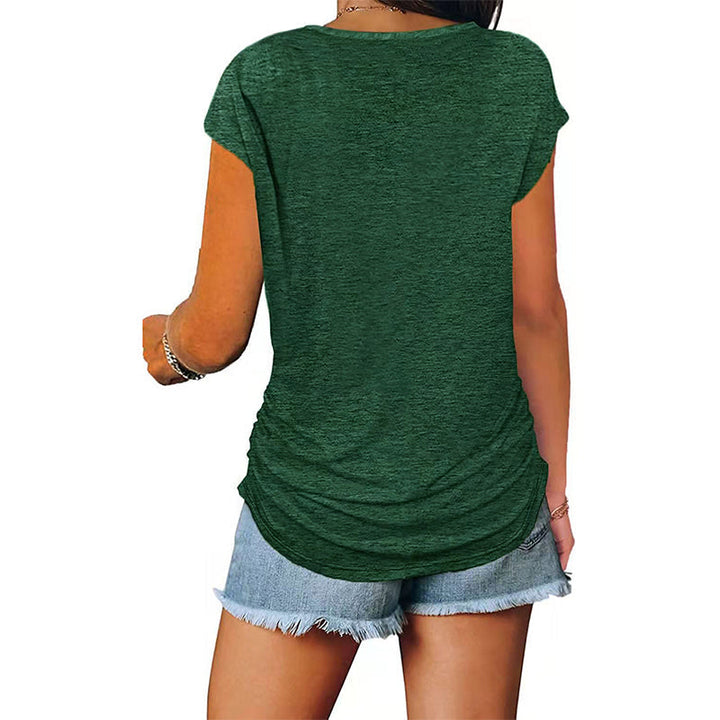 Deep purple women's short sleeve top, casual and comfortable with a neat chest zip.