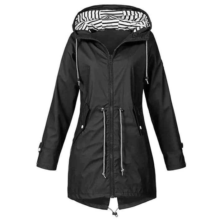 Women's casual hooded lightweight raincoat in a vibrant yellow, perfect as a spring jacket.