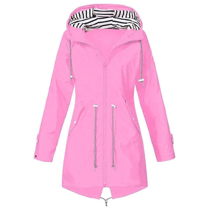 Women's fashionable rainwear, a lightweight hooded raincoat in navy, great for everyday casual wear.