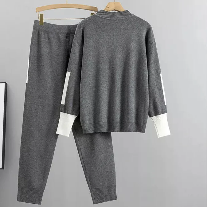 Two-piece women's jogger set featuring a soft sweater and matching pants, ideal for fall fashion.