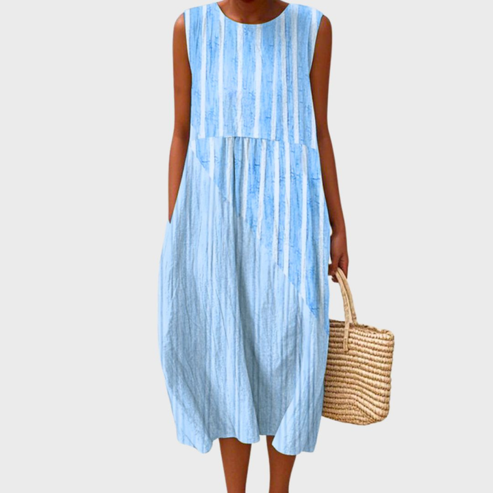 Stylish women's plaid sleeveless midi dress, ideal for casual summer fashion & warm weather comfort.