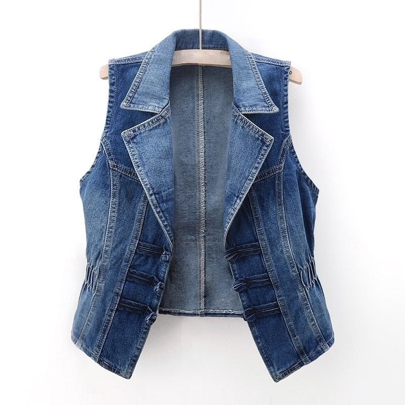 Women's casual sleeveless open front denim vest, perfect layering piece for everyday style