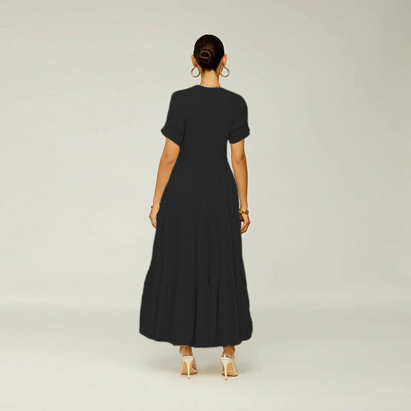 Women's summer fashion: a versatile tiered midi dress crafted from soft, stretchy spandex fabric