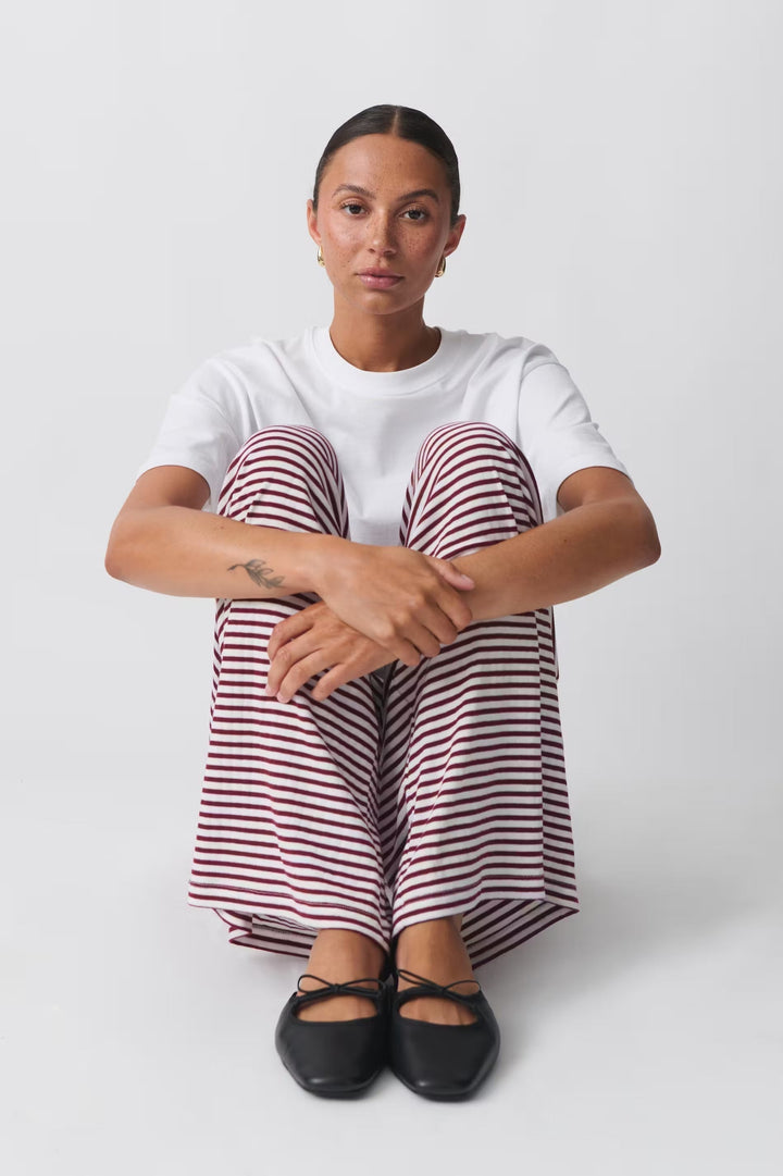 Comfortable striped relaxed fit pants for women, a great addition to casual wardrobes.
