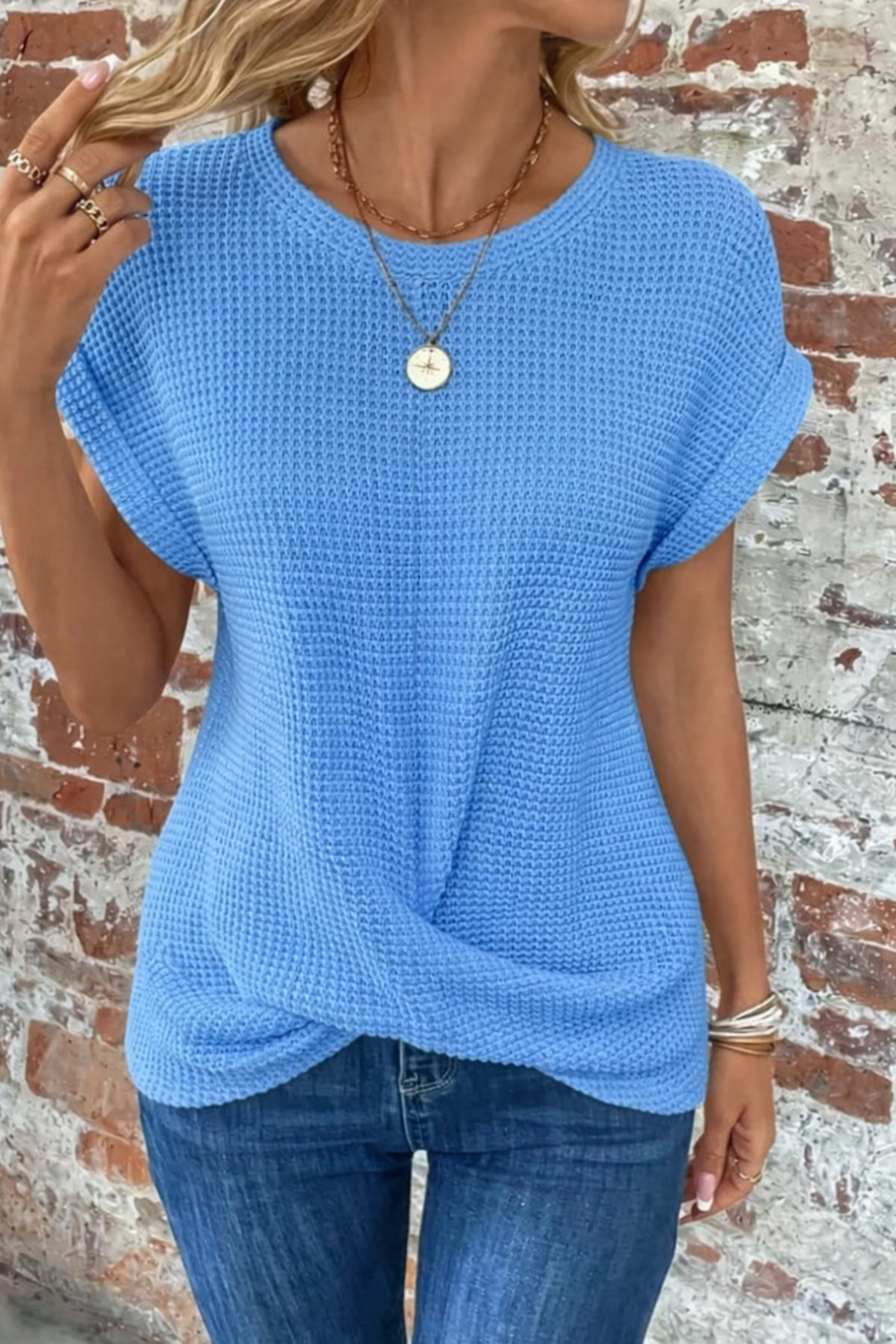 Women's casual twist front top, a comfortable and stylish blouse for modern everyday wear.