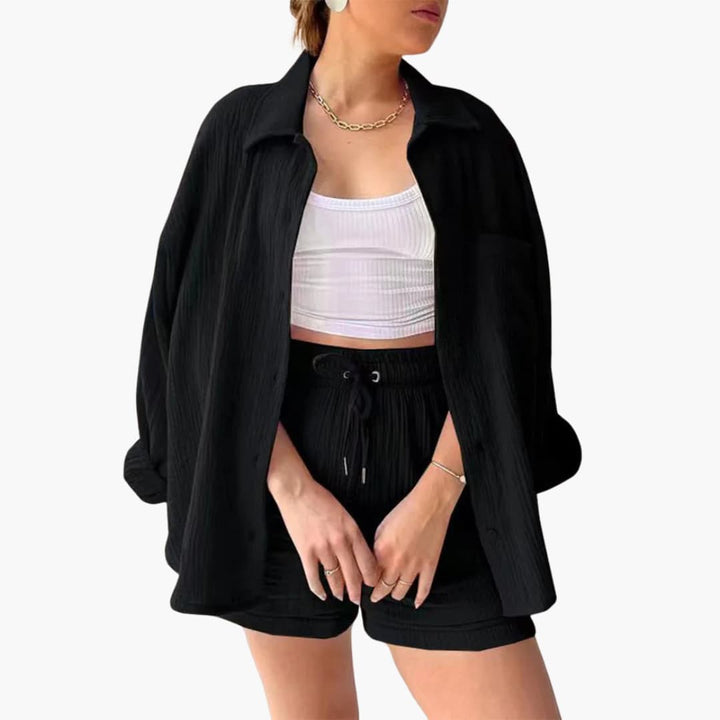 Versatile women's casual two-piece set, lightweight & perfect for summer.