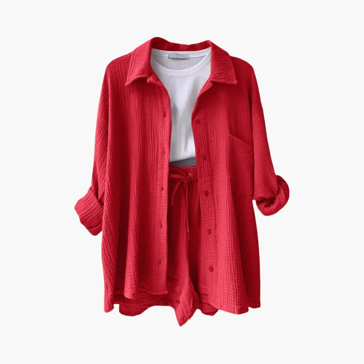 Lightweight women's casual two-piece set, soft & relaxed for comfort.
