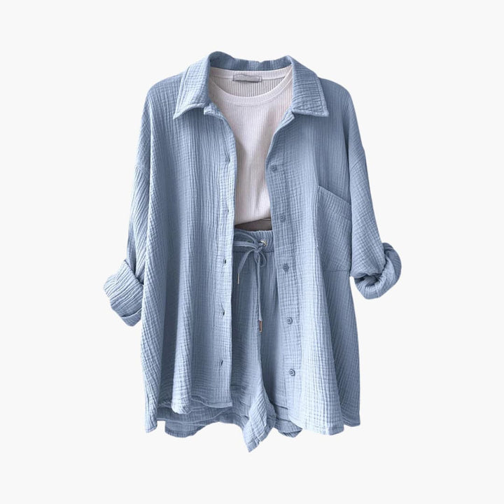 Stylish women's matching two-piece set, casual & lightweight summer wear.
